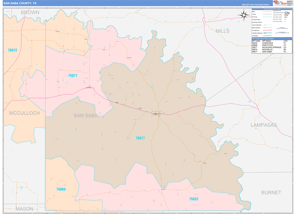 San Saba County, TX Wall Map